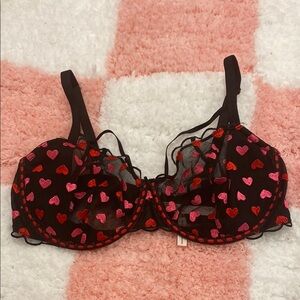 Heart Patterned Black and Red Bra